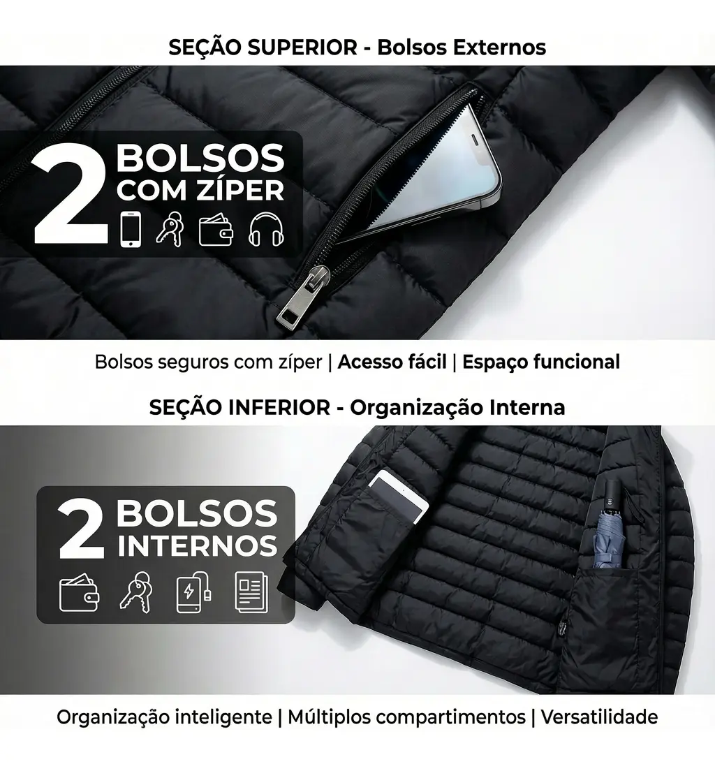Jaqueta Masculina Puffer Corta-Vento Bobojaco