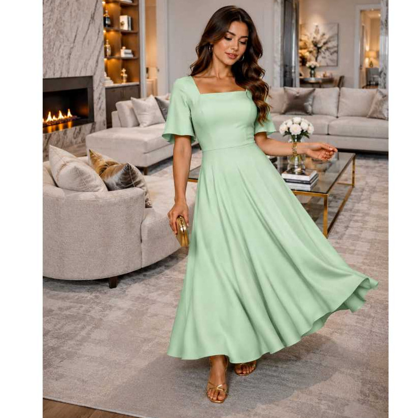 Vestido Evangélica Longo Elegante Com Manga Duna