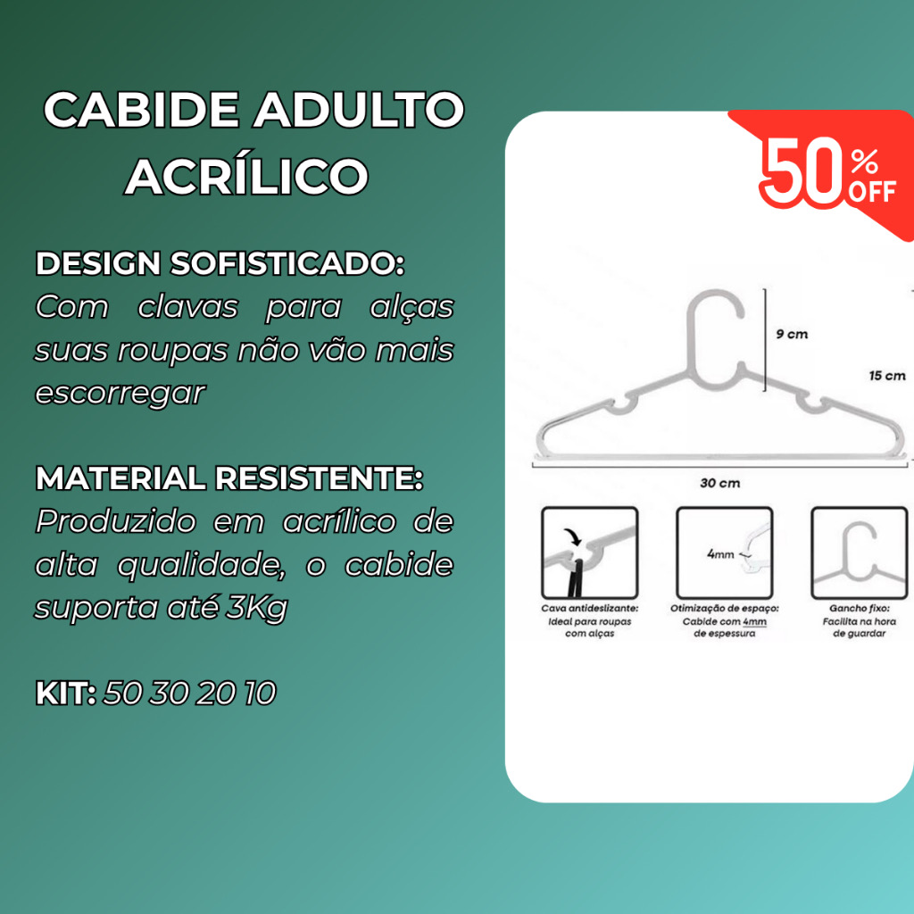 Kit de cabides em acrílico transparente