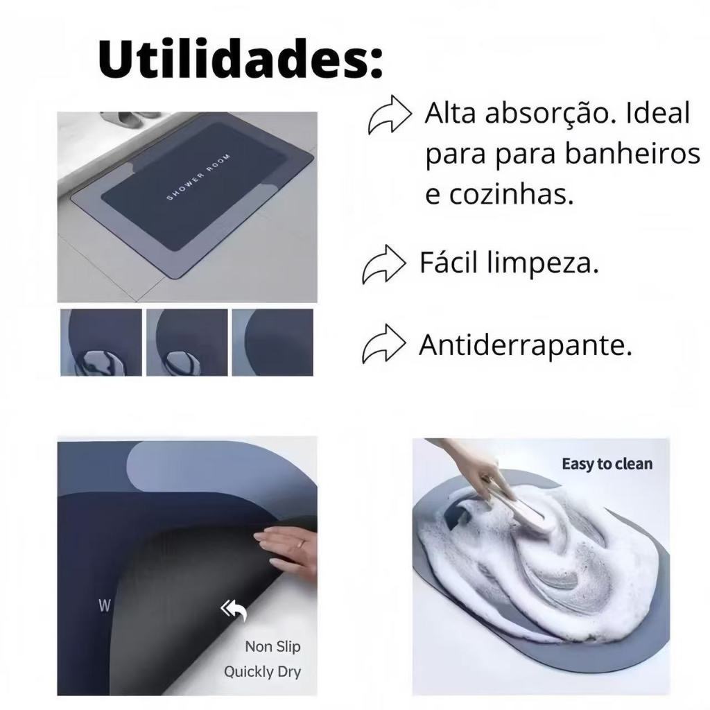 Tapete de banheiro absorvente antiderrapante secagem rápida